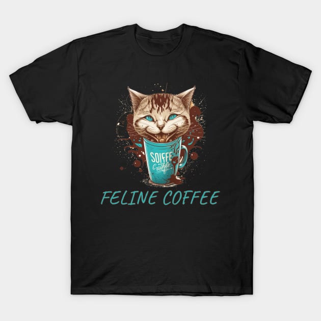 Feline Fueled: Cool Cat Sipping Coffee T-Shirt by Teeboom St